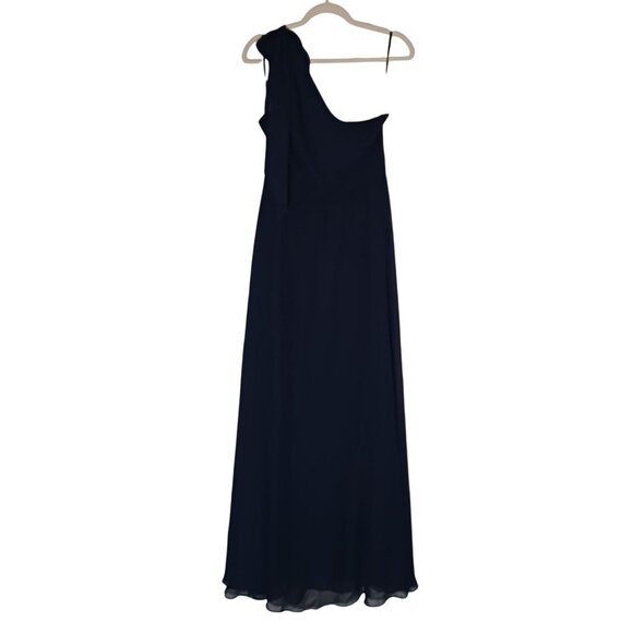 NEW After Six Draped One-Shoulder Maxi Dress with Scarf Bow in Midnight Navy, 6 - Picture 3 of 10